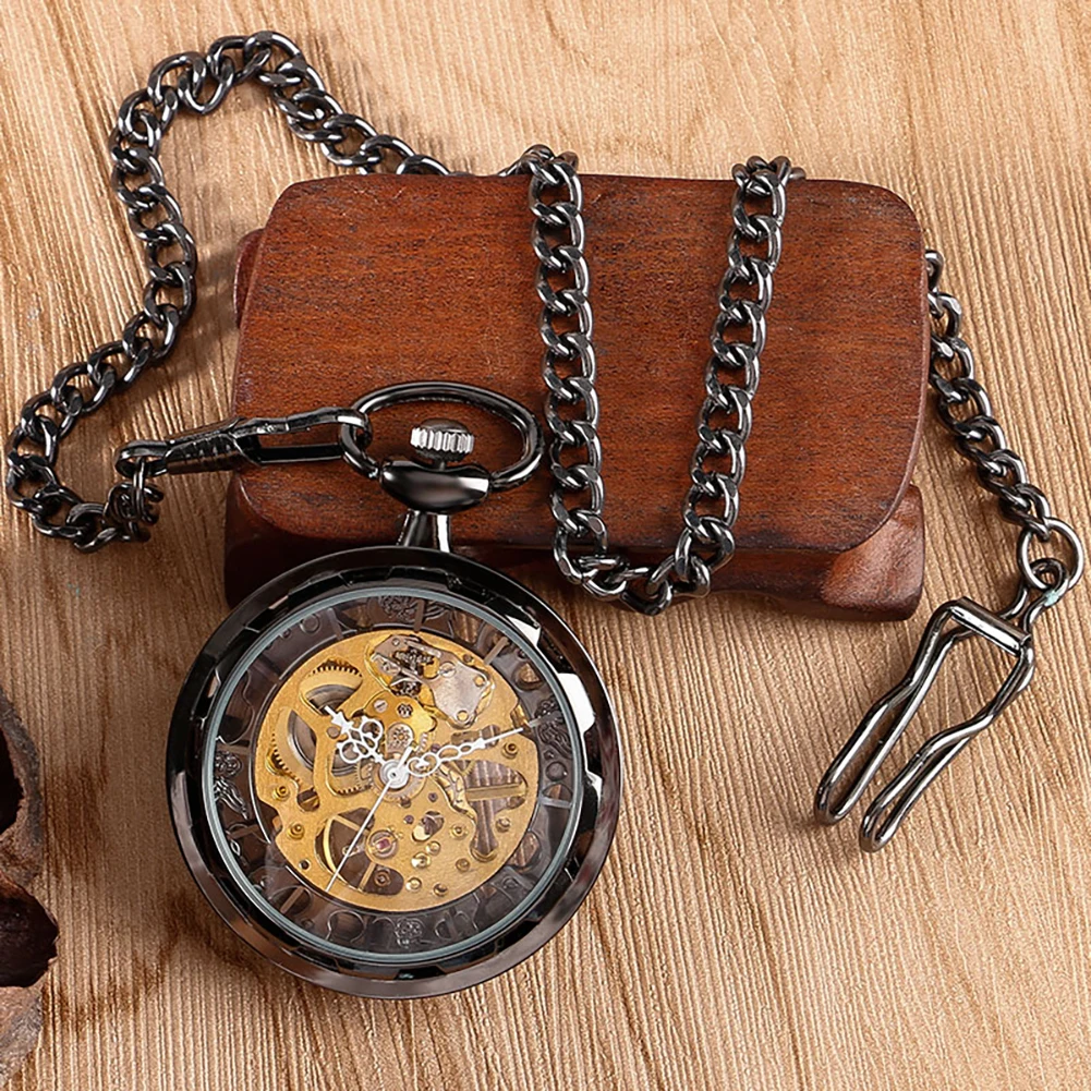 Steampunk Watch for Men Women Luxury Hand-winding Mechanical Pocket Watches Silver Gold Bronze Balck Pendant with Fob Chian