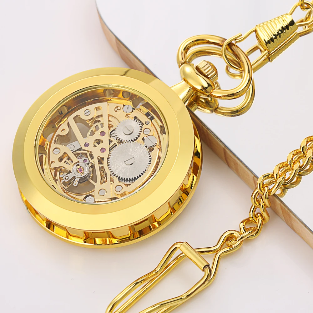 Steampunk Watch for Men Women Luxury Hand-winding Mechanical Pocket Watches Silver Gold Bronze Balck Pendant with Fob Chian