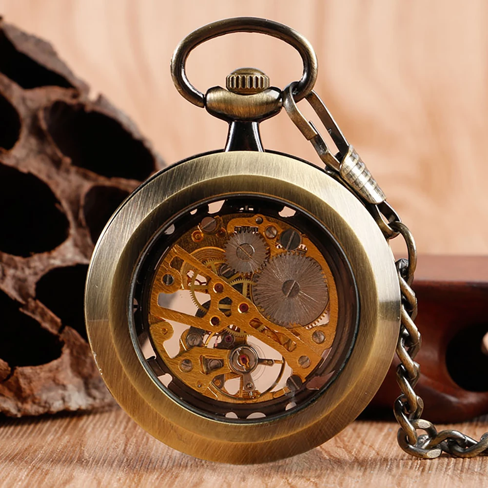 Steampunk Watch for Men Women Luxury Hand-winding Mechanical Pocket Watches Silver Gold Bronze Balck Pendant with Fob Chian
