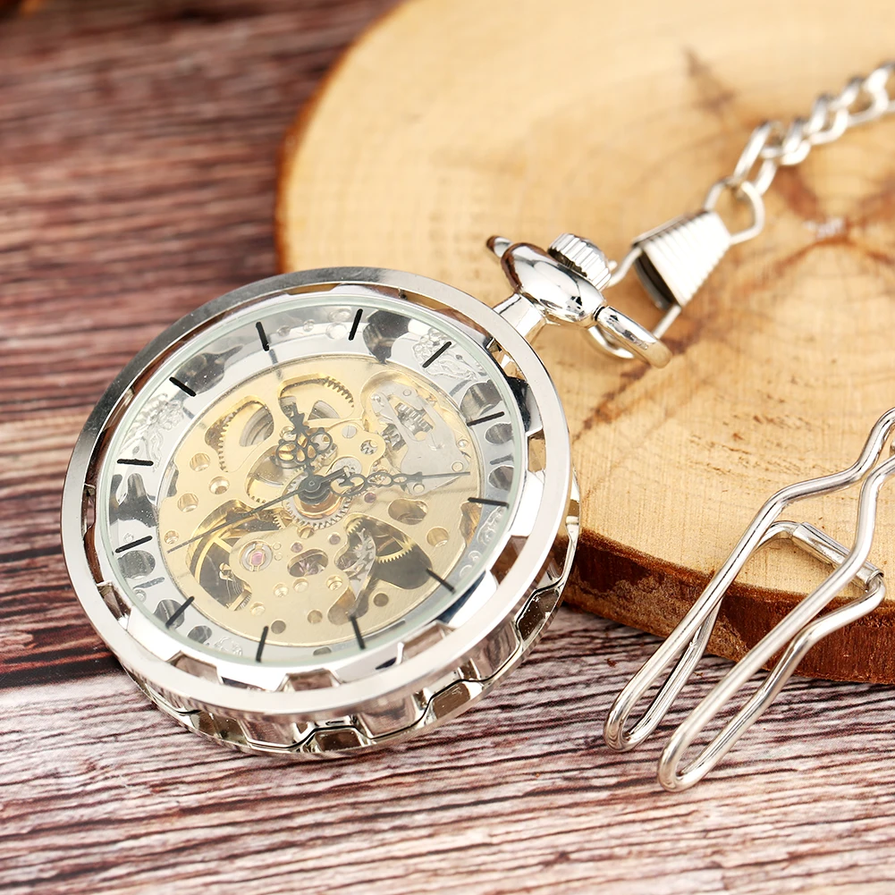 Steampunk Watch for Men Women Luxury Hand-winding Mechanical Pocket Watches Silver Gold Bronze Balck Pendant with Fob Chian
