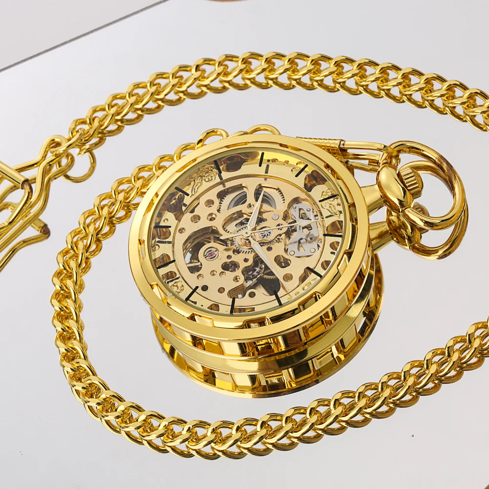 Steampunk Watch for Men Women Luxury Hand-winding Mechanical Pocket Watches Silver Gold Bronze Balck Pendant with Fob Chian