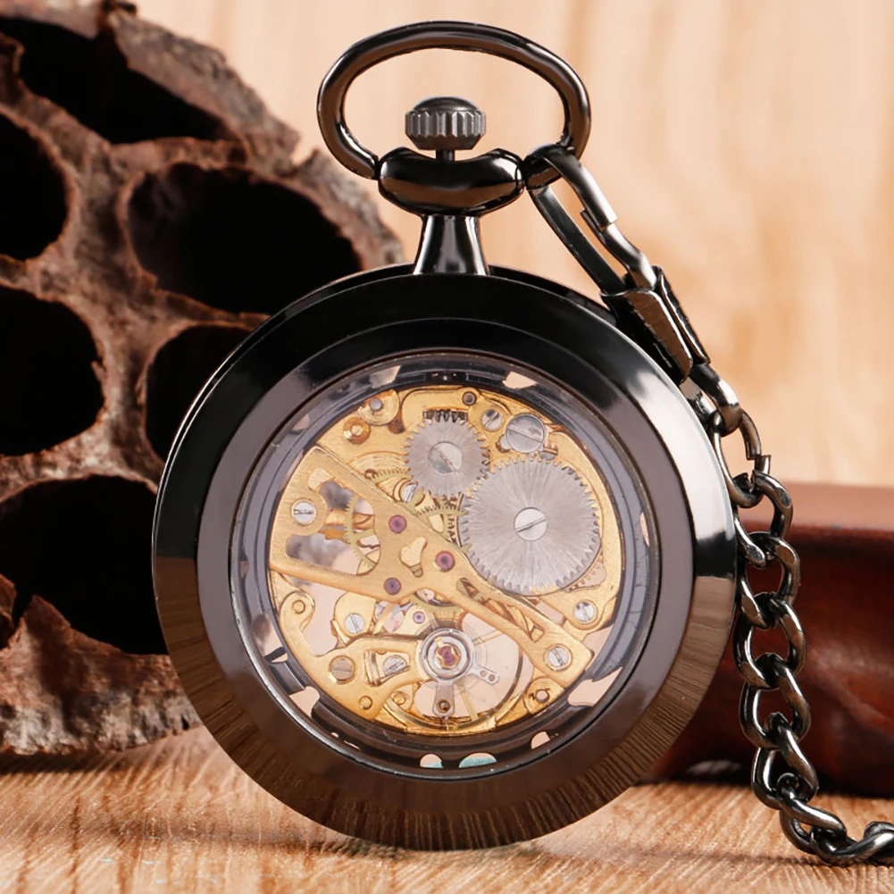 Steampunk Watch for Men Women Luxury Hand-winding Mechanical Pocket Watches Silver Gold Bronze Balck Pendant with Fob Chian