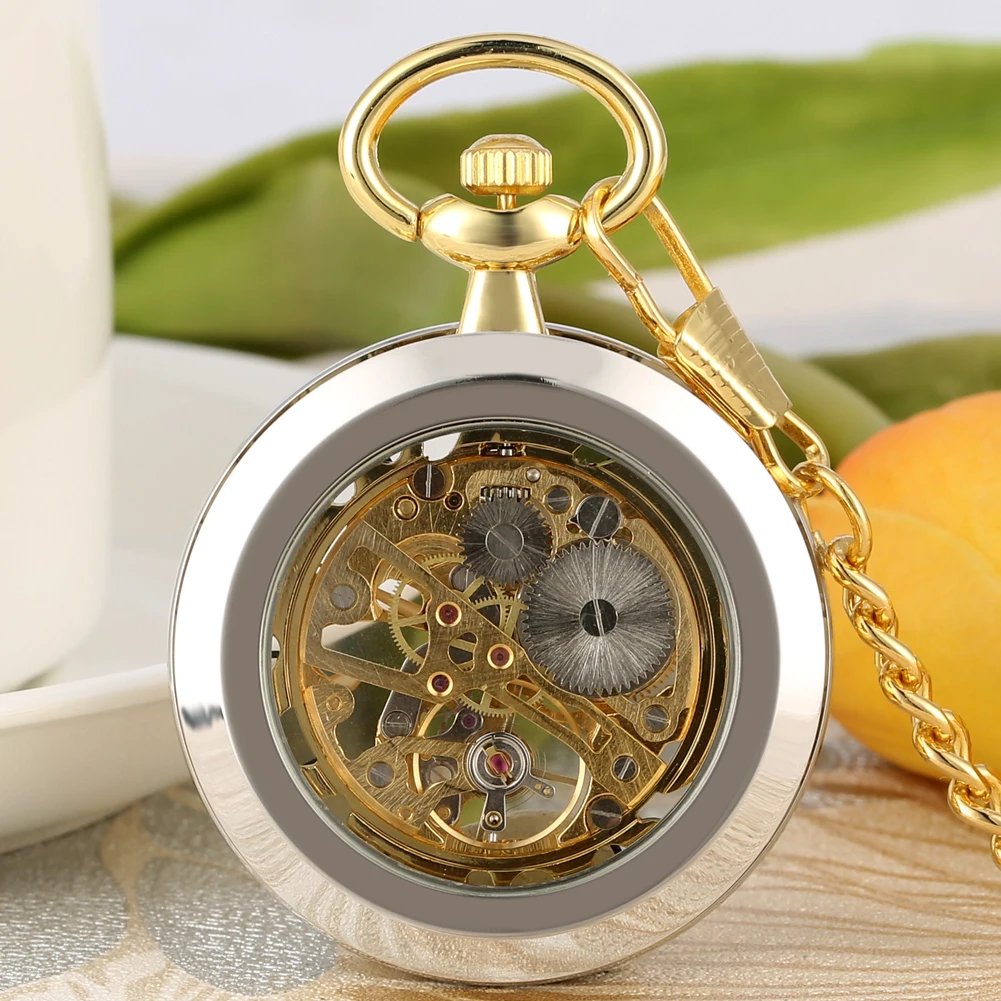 Steampunk Watch for Men Women Luxury Hand-winding Mechanical Pocket Watches Silver Gold Bronze Balck Pendant with Fob Chian