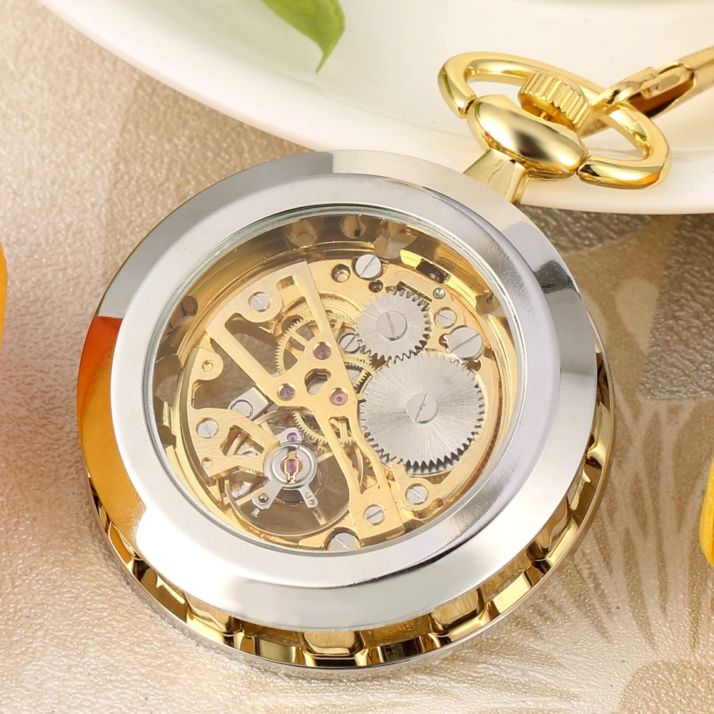 Steampunk Watch for Men Women Luxury Hand-winding Mechanical Pocket Watches Silver Gold Bronze Balck Pendant with Fob Chian