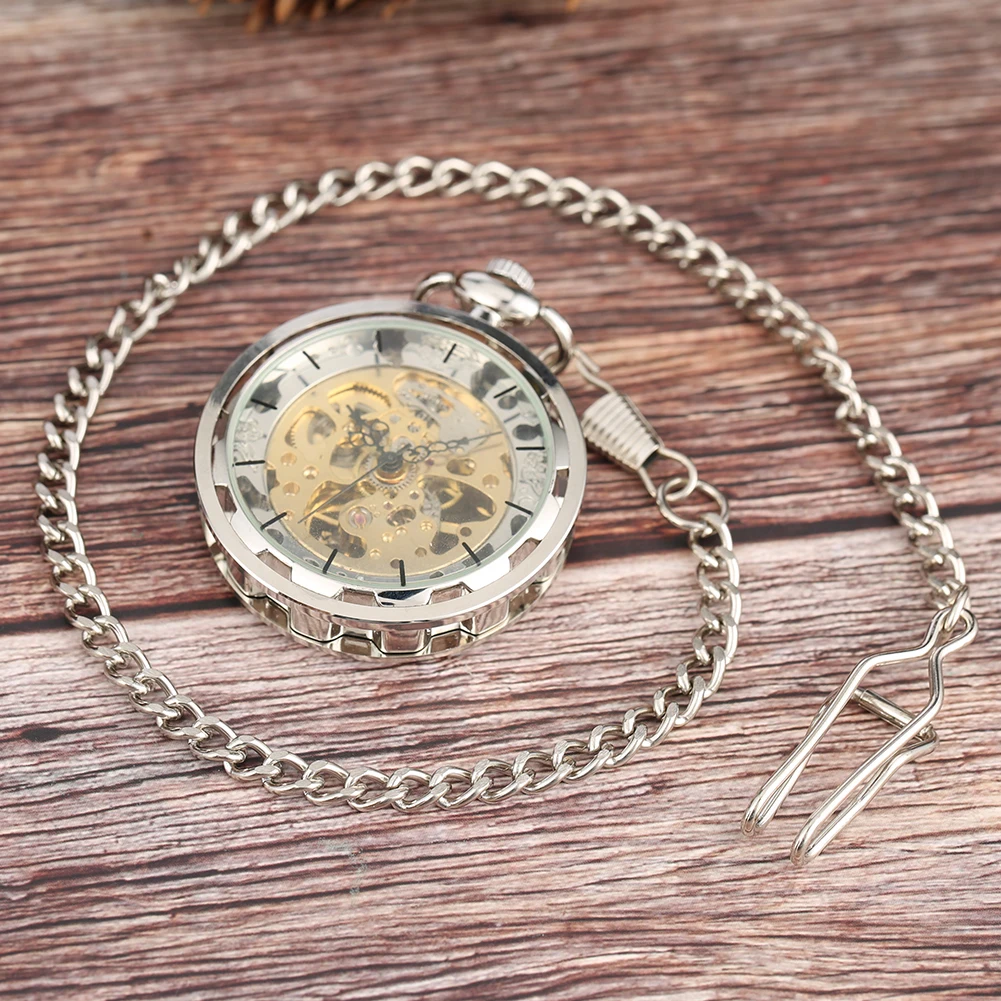 Steampunk Watch for Men Women Luxury Hand-winding Mechanical Pocket Watches Silver Gold Bronze Balck Pendant with Fob Chian