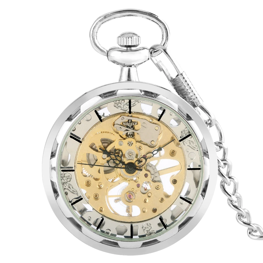Steampunk Watch for Men Women Luxury Hand-winding Mechanical Pocket Watches Silver Gold Bronze Balck Pendant with Fob Chian