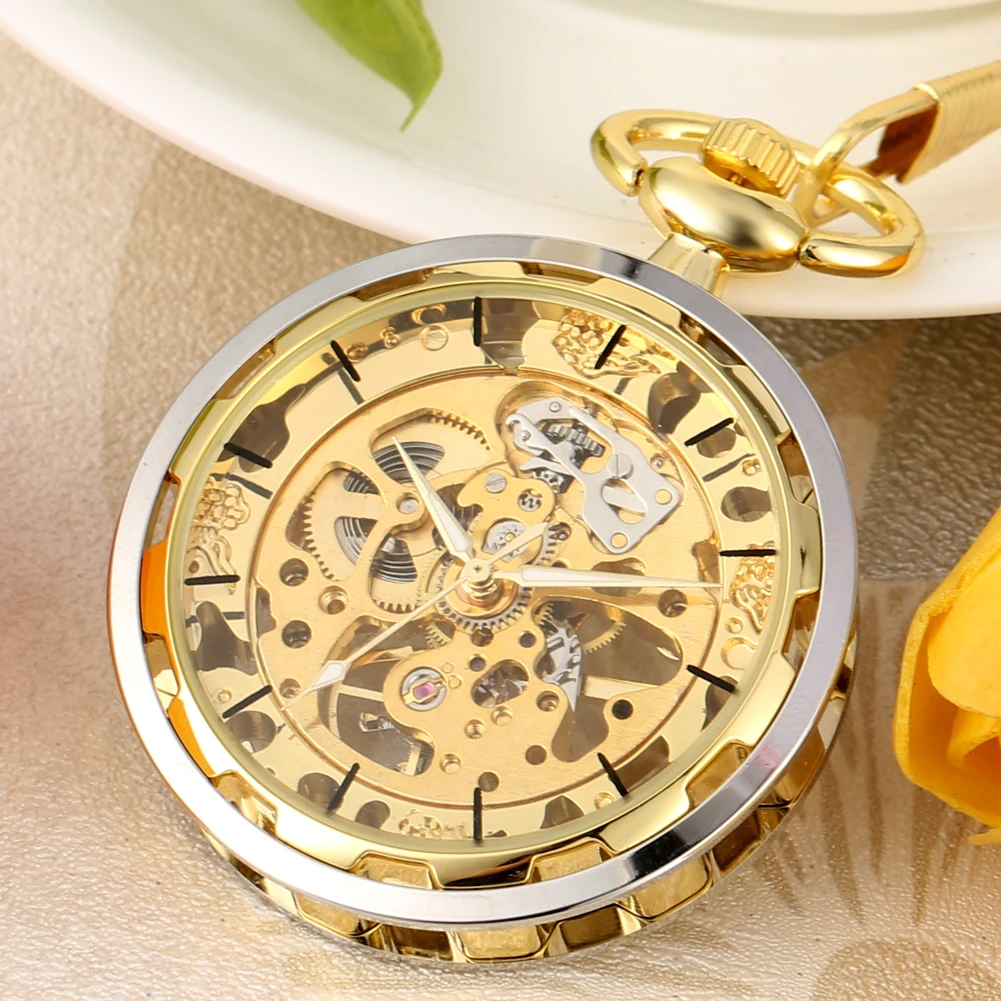 Steampunk Watch for Men Women Luxury Hand-winding Mechanical Pocket Watches Silver Gold Bronze Balck Pendant with Fob Chian