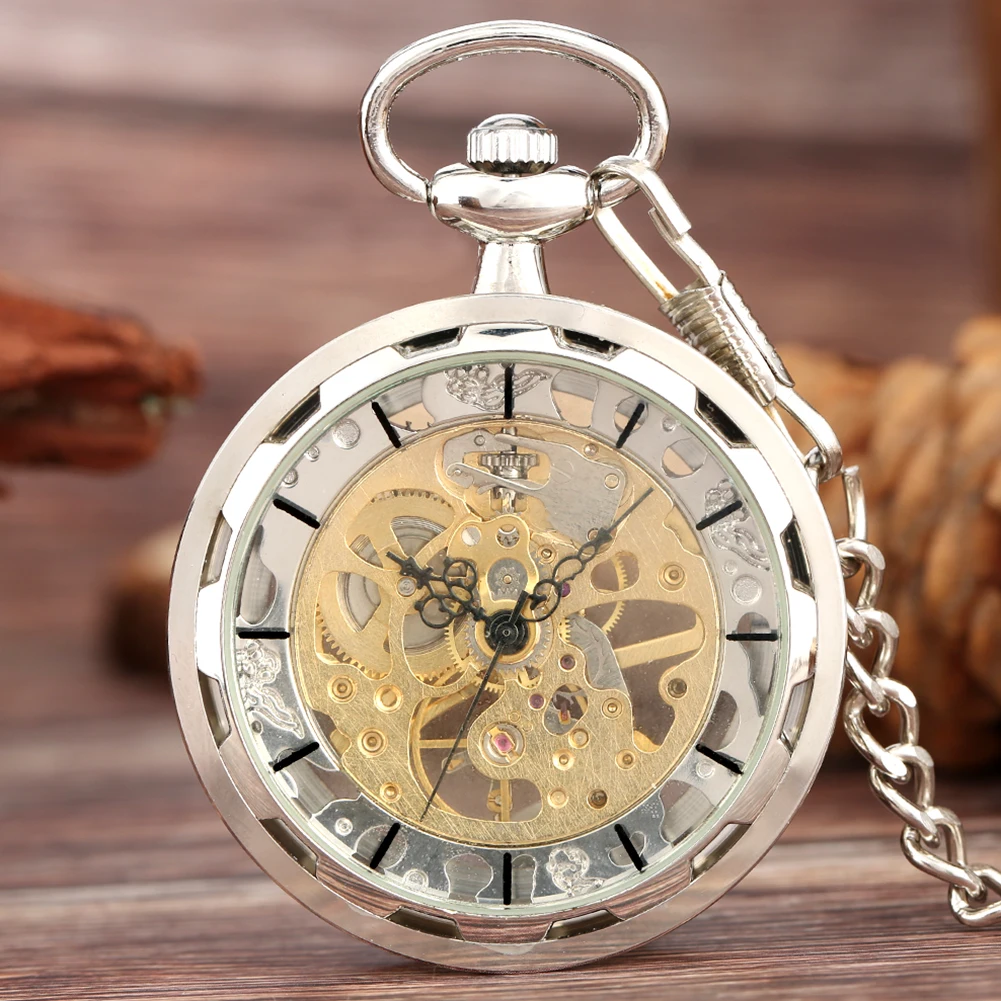 Steampunk Watch for Men Women Luxury Hand-winding Mechanical Pocket Watches Silver Gold Bronze Balck Pendant with Fob Chian