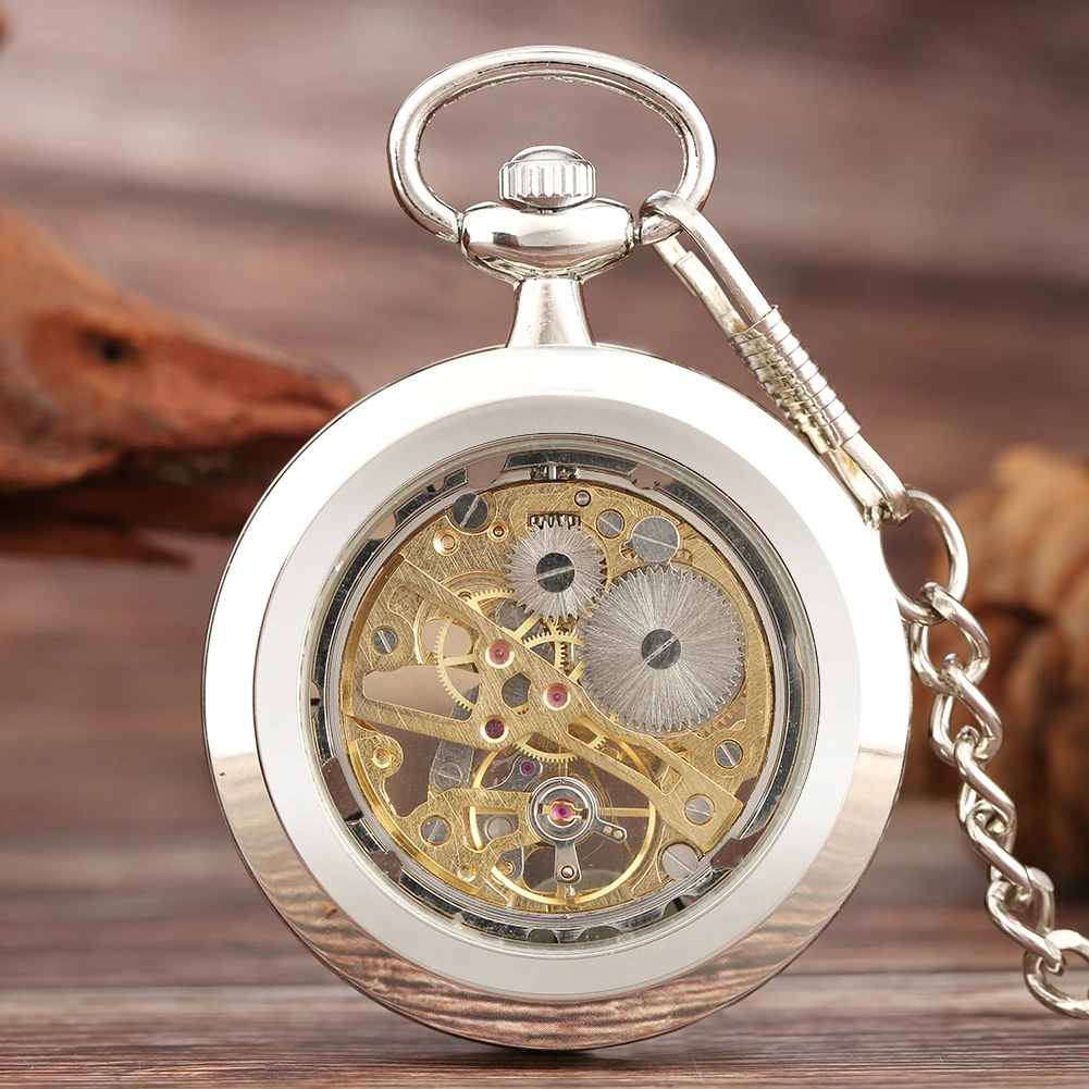 Steampunk Watch for Men Women Luxury Hand-winding Mechanical Pocket Watches Silver Gold Bronze Balck Pendant with Fob Chian