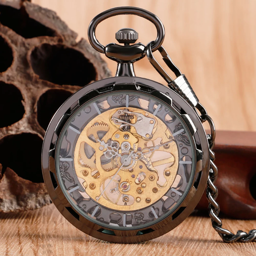 Steampunk Watch for Men Women Luxury Hand-winding Mechanical Pocket Watches Silver Gold Bronze Balck Pendant with Fob Chian
