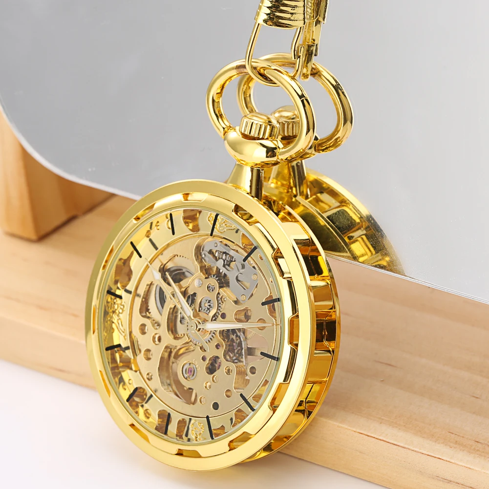 Steampunk Watch for Men Women Luxury Hand-winding Mechanical Pocket Watches Silver Gold Bronze Balck Pendant with Fob Chian