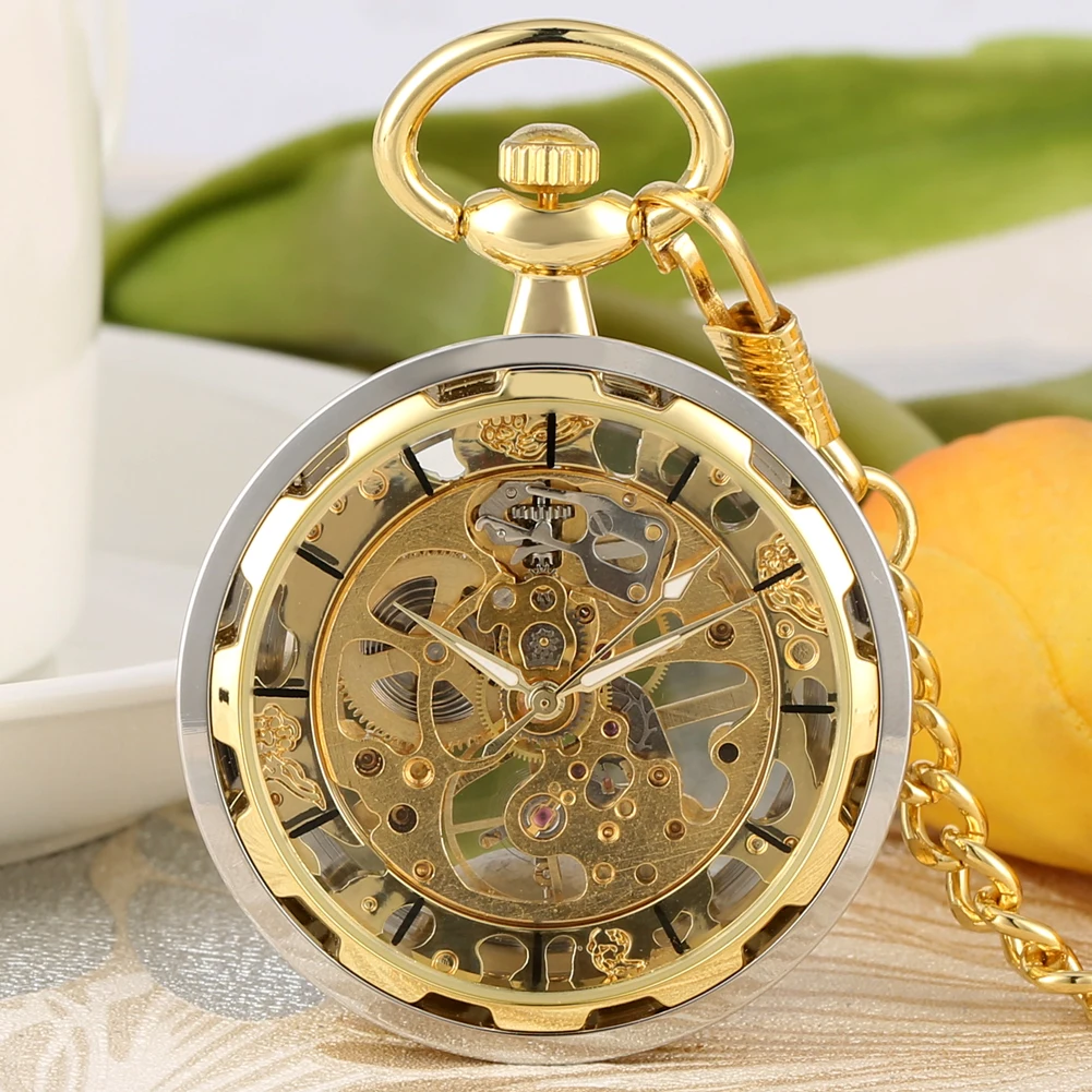 Steampunk Watch for Men Women Luxury Hand-winding Mechanical Pocket Watches Silver Gold Bronze Balck Pendant with Fob Chian