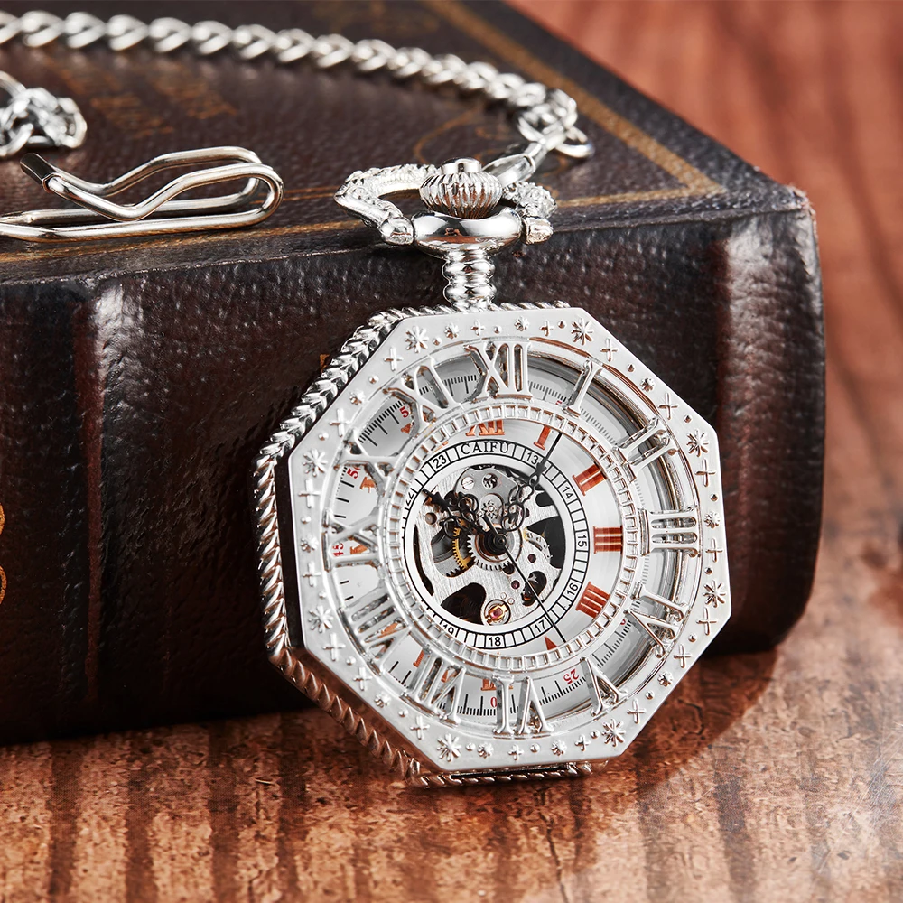 Octagon Round Vintage Man Pocket Watch fob with chain steampunk Pendant Watches for Men Pendant retro clock Necklace