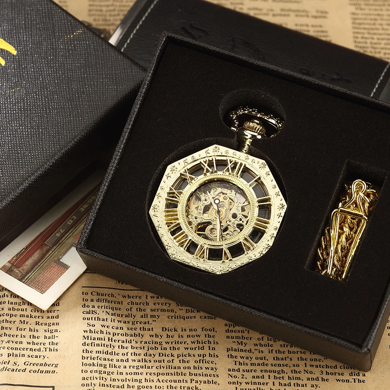 Octagon Round Vintage Man Pocket Watch fob with chain steampunk Pendant Watches for Men Pendant retro clock Necklace