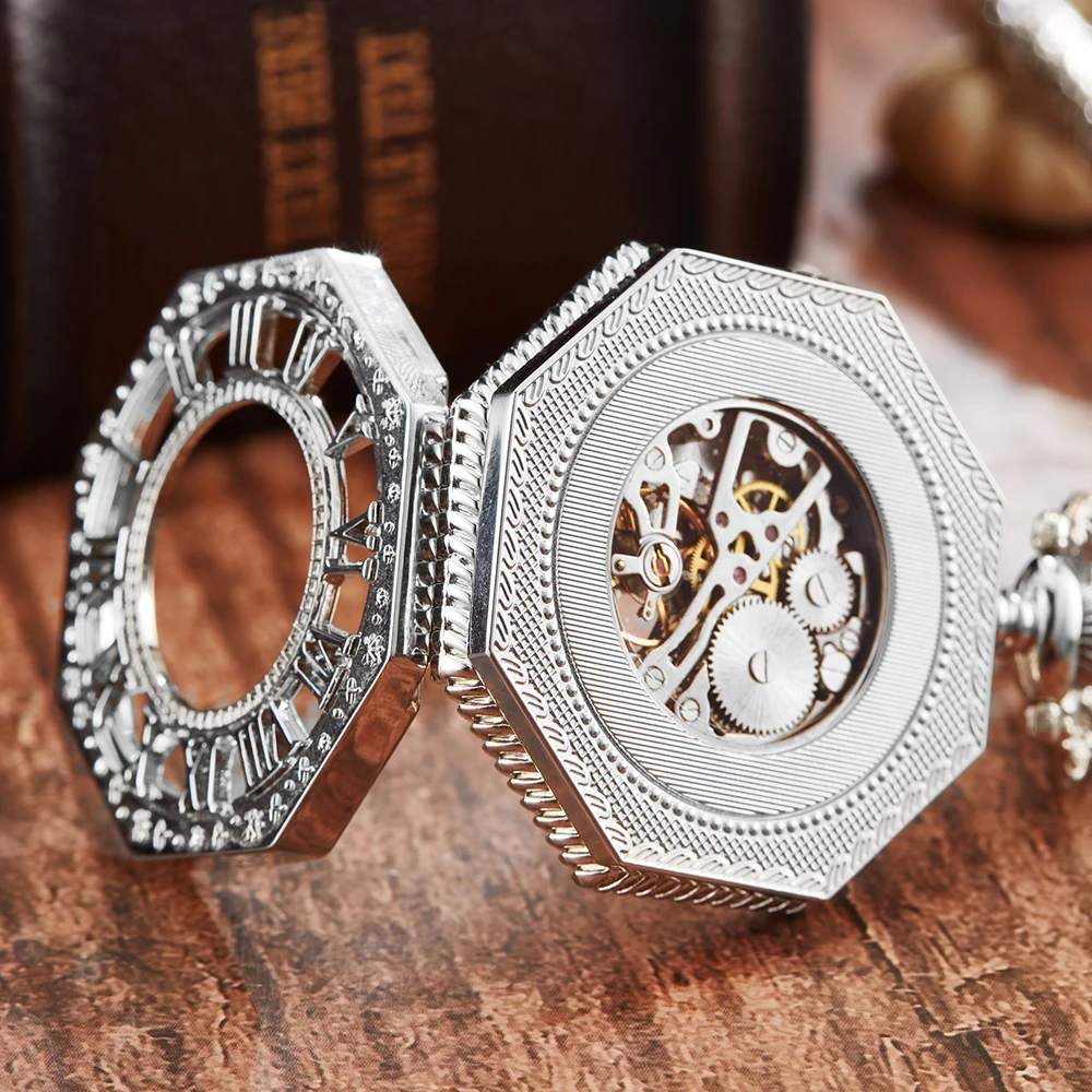 Octagon Round Vintage Man Pocket Watch fob with chain steampunk Pendant Watches for Men Pendant retro clock Necklace