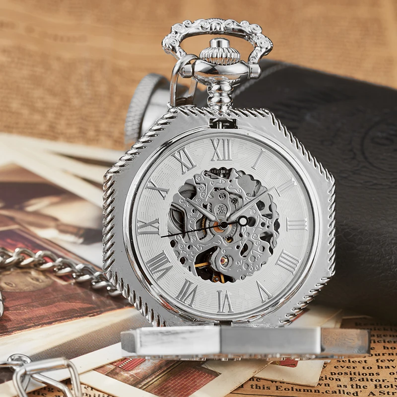 Octagon Round Vintage Man Pocket Watch fob with chain steampunk Pendant Watches for Men Pendant retro clock Necklace