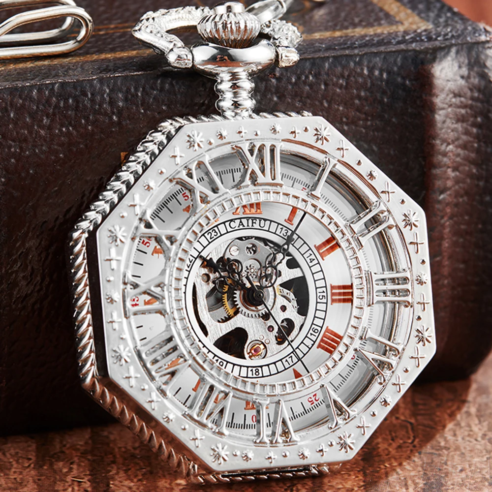 Octagon Round Vintage Man Pocket Watch fob with chain steampunk Pendant Watches for Men Pendant retro clock Necklace