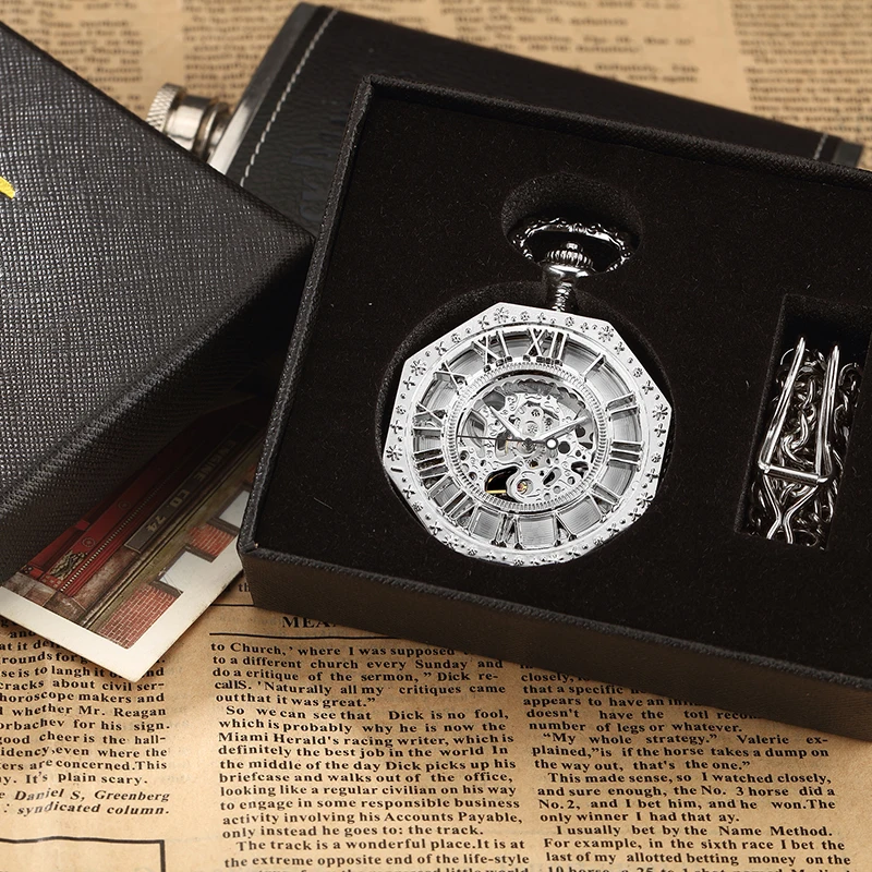 Octagon Round Vintage Man Pocket Watch fob with chain steampunk Pendant Watches for Men Pendant retro clock Necklace