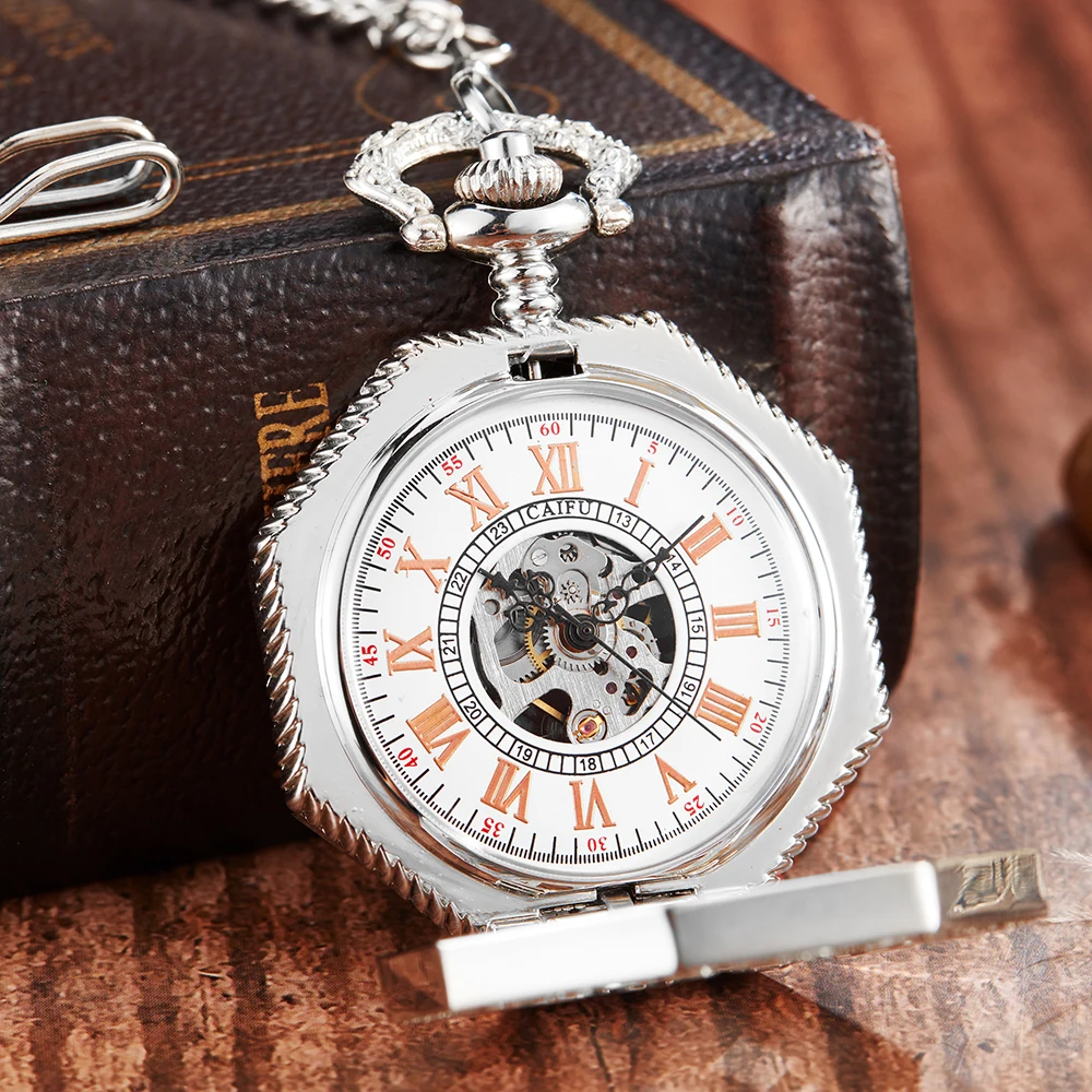 Octagon Round Vintage Man Pocket Watch fob with chain steampunk Pendant Watches for Men Pendant retro clock Necklace
