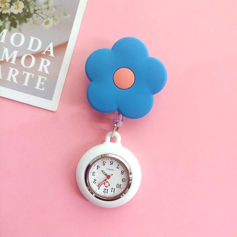 Candy Color Flower Lovely Nurse Doctor & Students Clip Pocket Watches Medical Electronic Hang Clock Gift