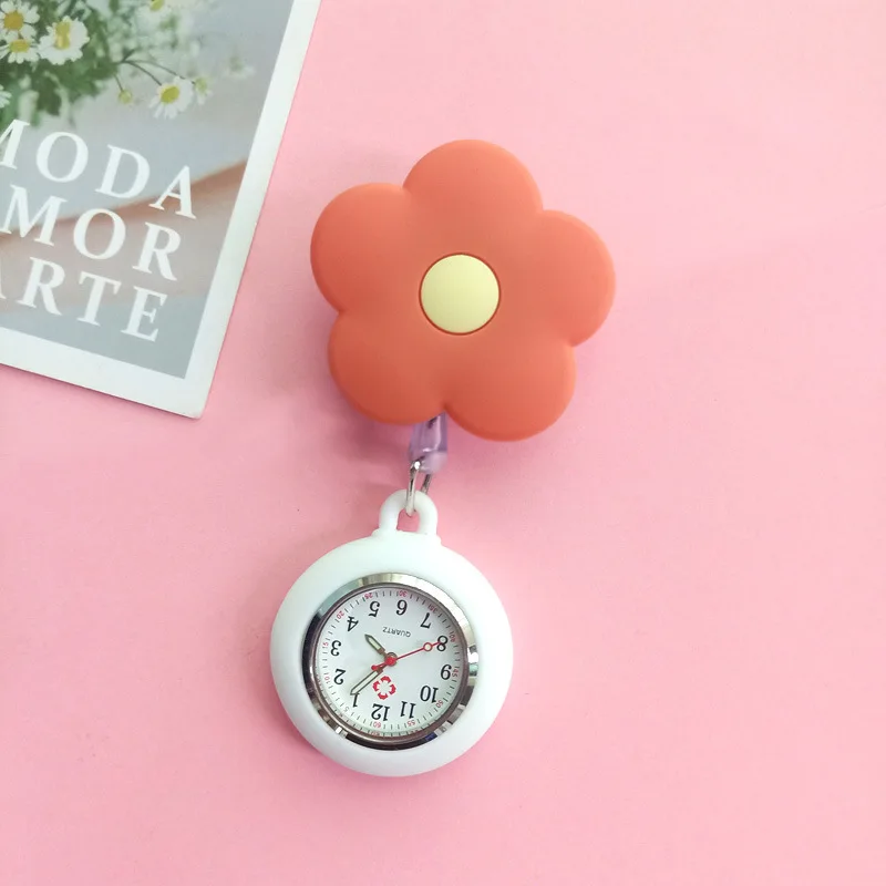 Candy Color Flower Lovely Nurse Doctor & Students Clip Pocket Watches Medical Electronic Hang Clock Gift