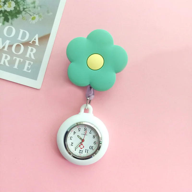 Candy Color Flower Lovely Nurse Doctor & Students Clip Pocket Watches Medical Electronic Hang Clock Gift