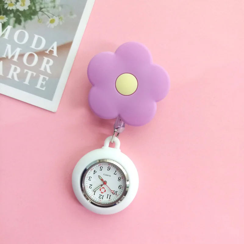 Candy Color Flower Lovely Nurse Doctor & Students Clip Pocket Watches Medical Electronic Hang Clock Gift