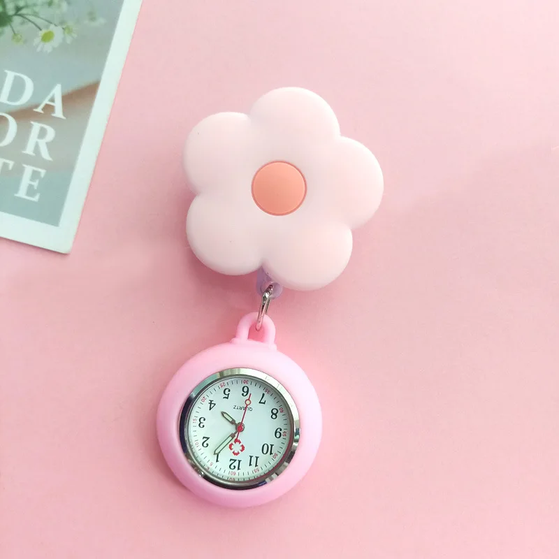 Candy Color Flower Lovely Nurse Doctor & Students Clip Pocket Watches Medical Electronic Hang Clock Gift