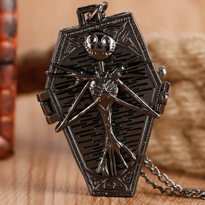 Vintage Gothic Skull Pendant Necklace Chain Quartz Pocket Watch FOB Clock Gifts for Men Women Kids