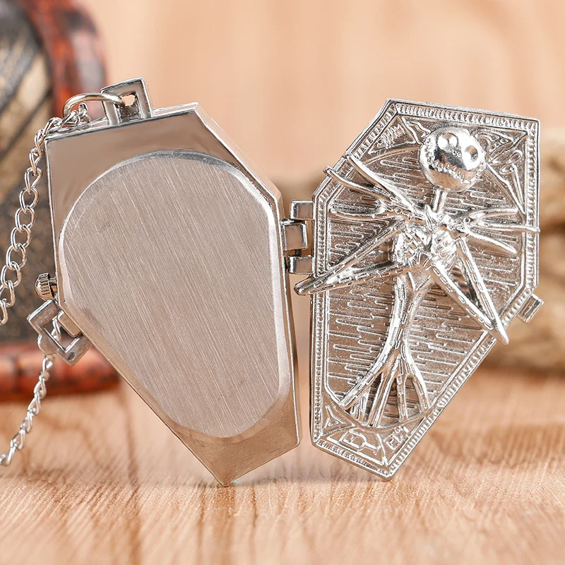 Vintage Gothic Skull Pendant Necklace Chain Quartz Pocket Watch FOB Clock Gifts for Men Women Kids