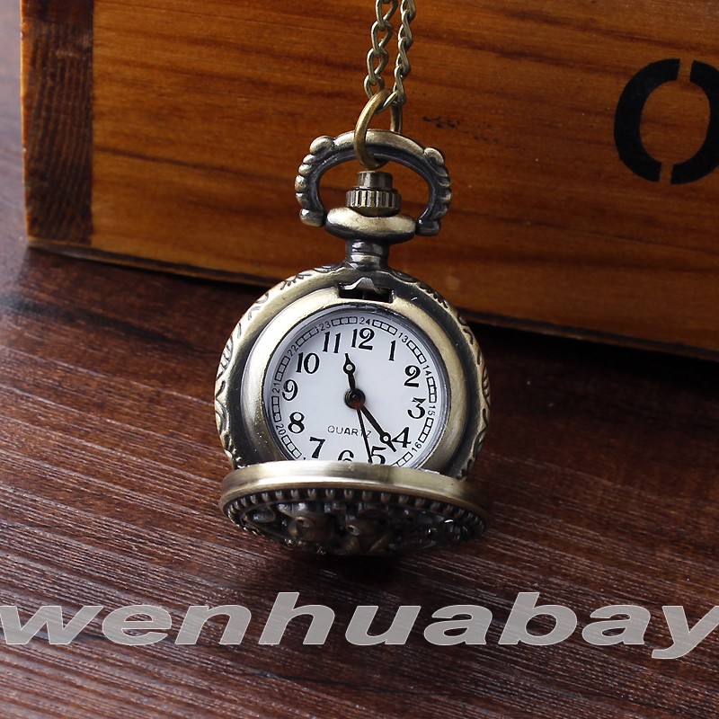Vintage Hollow Pocket Watch 1Pc Small Bird Flower Pattern Quartz Hour Arabic Numberals Dial Pendant Chain Necklace Boy Watches