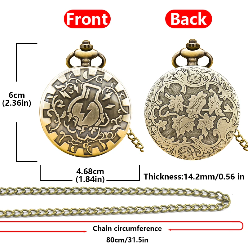 Vintage Bronze Steampunk Carved Quartz Pocket Watch Necklace Pendant Clock Chain Men Women Chain Memorial Collection Gift