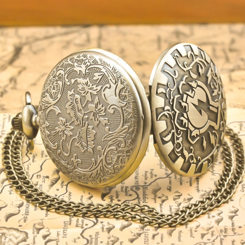 Vintage Bronze Steampunk Carved Quartz Pocket Watch Necklace Pendant Clock Chain Men Women Chain Memorial Collection Gift
