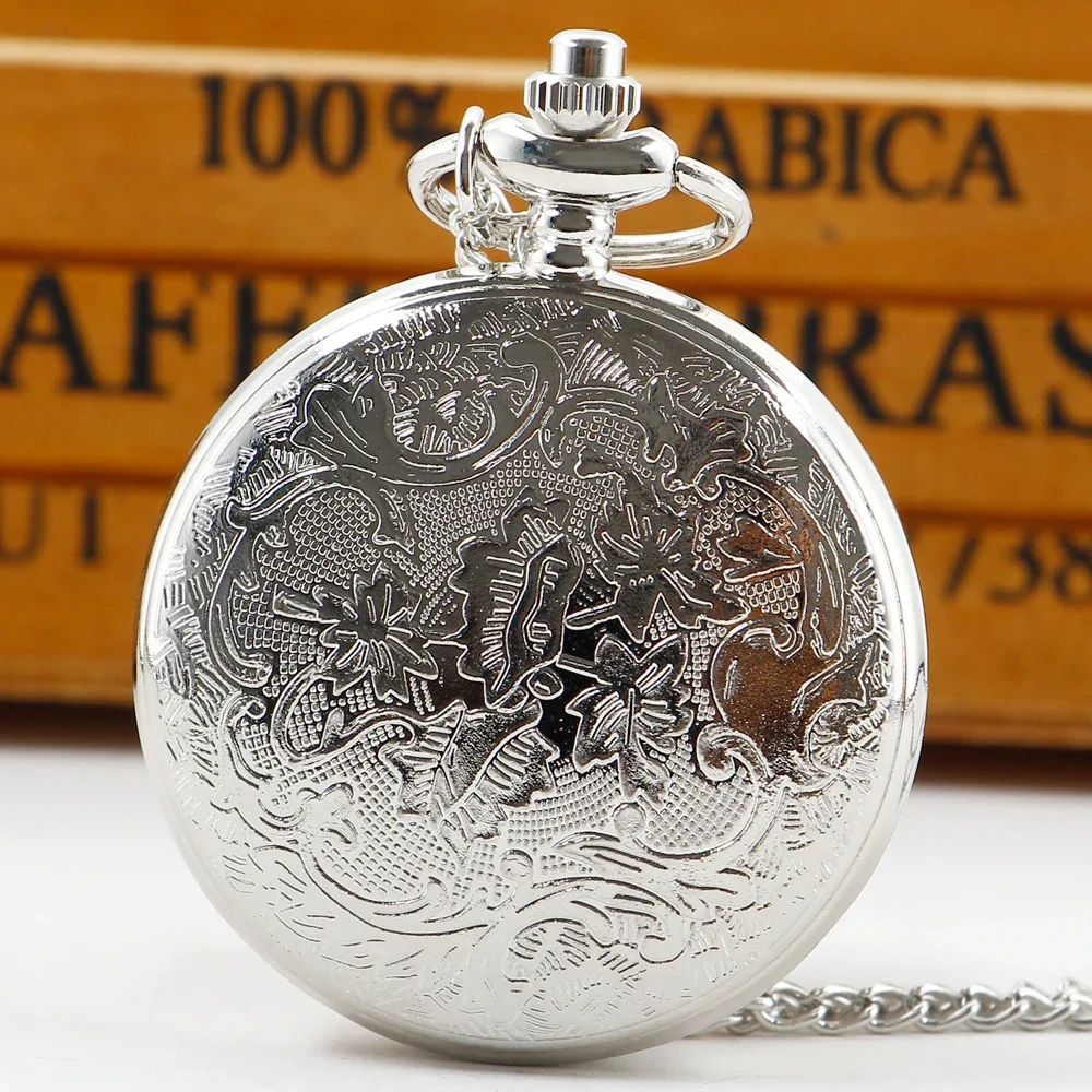 reloj de bolsillo Hollow Quartz Pocket Watch Vintage Pendant Blue White Wing Design Pocket Watches with Chain for Man Women