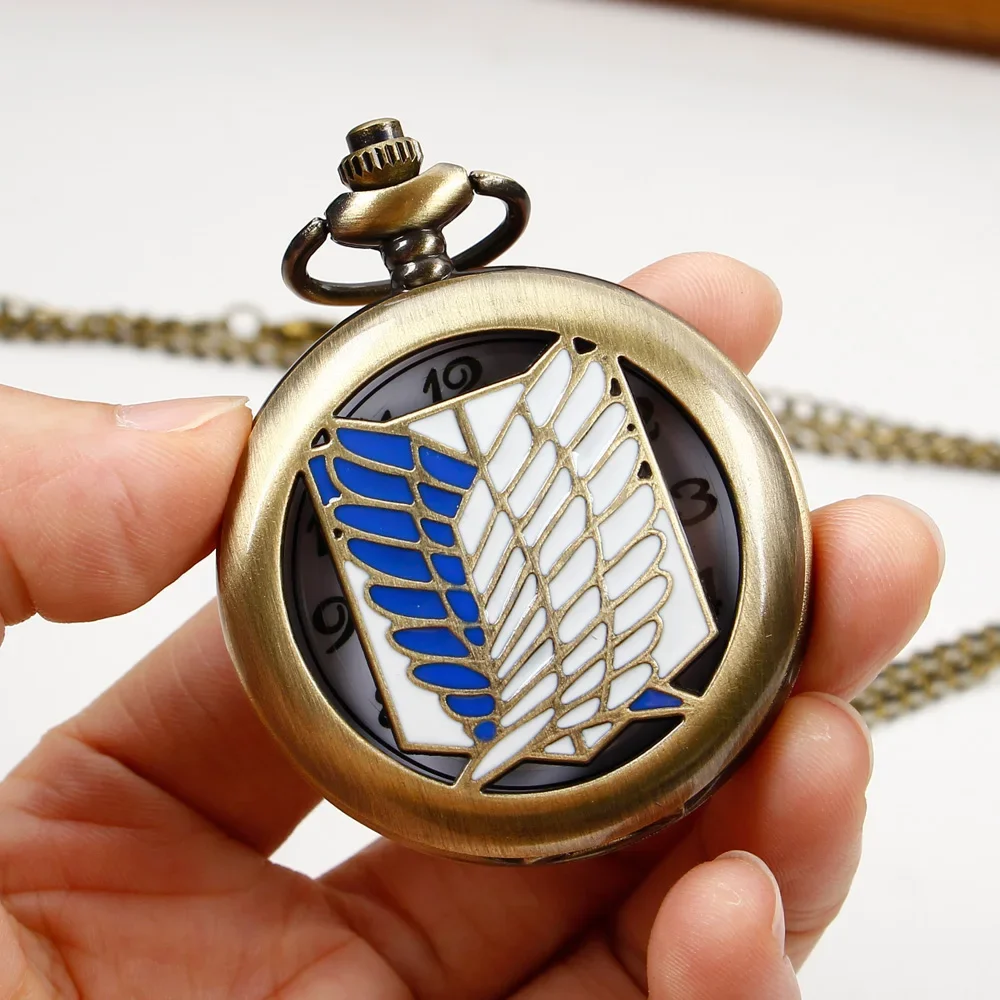reloj de bolsillo Hollow Quartz Pocket Watch Vintage Pendant Blue White Wing Design Pocket Watches with Chain for Man Women