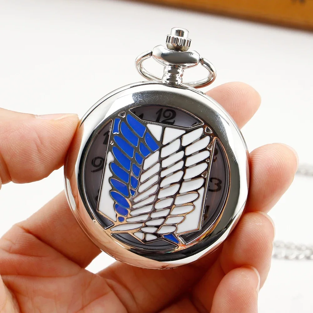 reloj de bolsillo Hollow Quartz Pocket Watch Vintage Pendant Blue White Wing Design Pocket Watches with Chain for Man Women