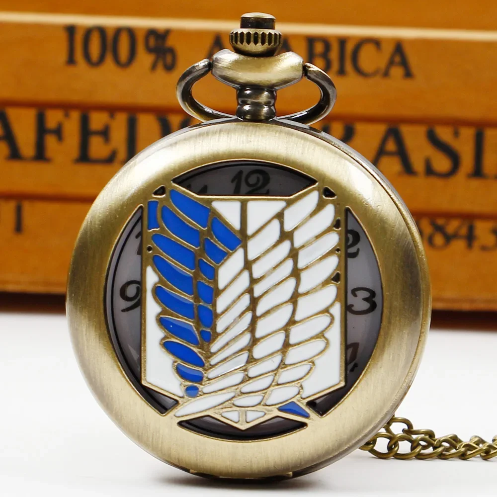 reloj de bolsillo Hollow Quartz Pocket Watch Vintage Pendant Blue White Wing Design Pocket Watches with Chain for Man Women