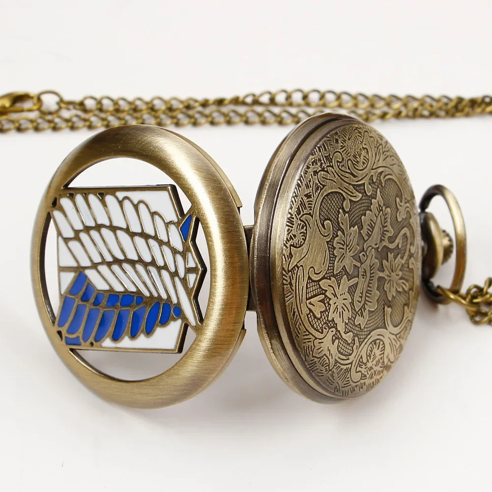reloj de bolsillo Hollow Quartz Pocket Watch Vintage Pendant Blue White Wing Design Pocket Watches with Chain for Man Women