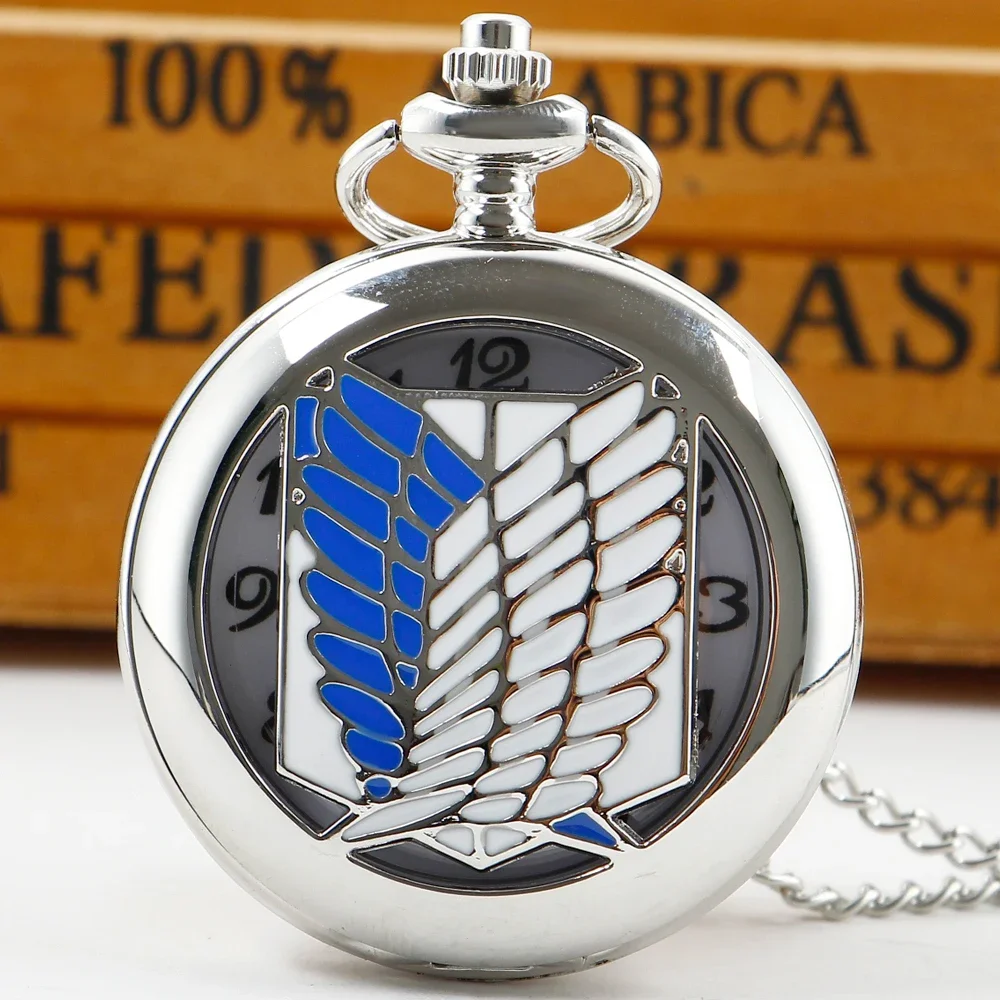 reloj de bolsillo Hollow Quartz Pocket Watch Vintage Pendant Blue White Wing Design Pocket Watches with Chain for Man Women