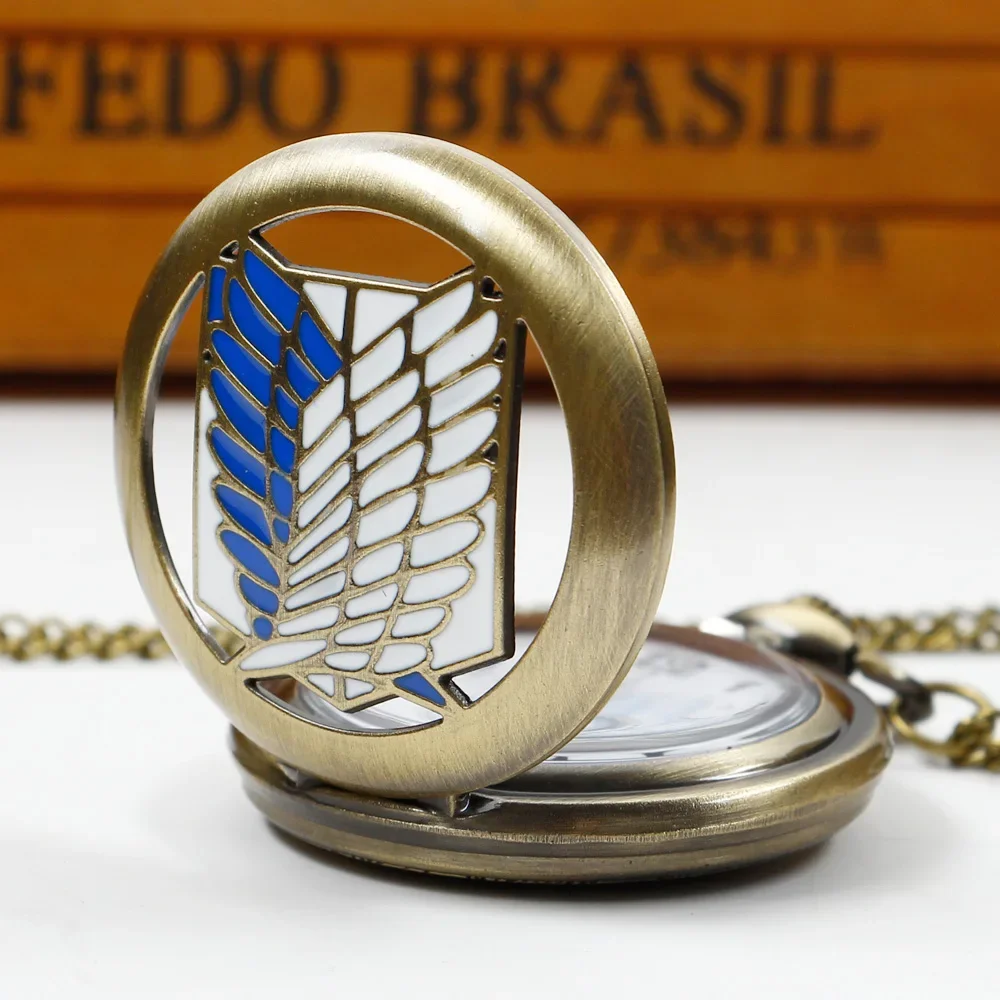 reloj de bolsillo Hollow Quartz Pocket Watch Vintage Pendant Blue White Wing Design Pocket Watches with Chain for Man Women