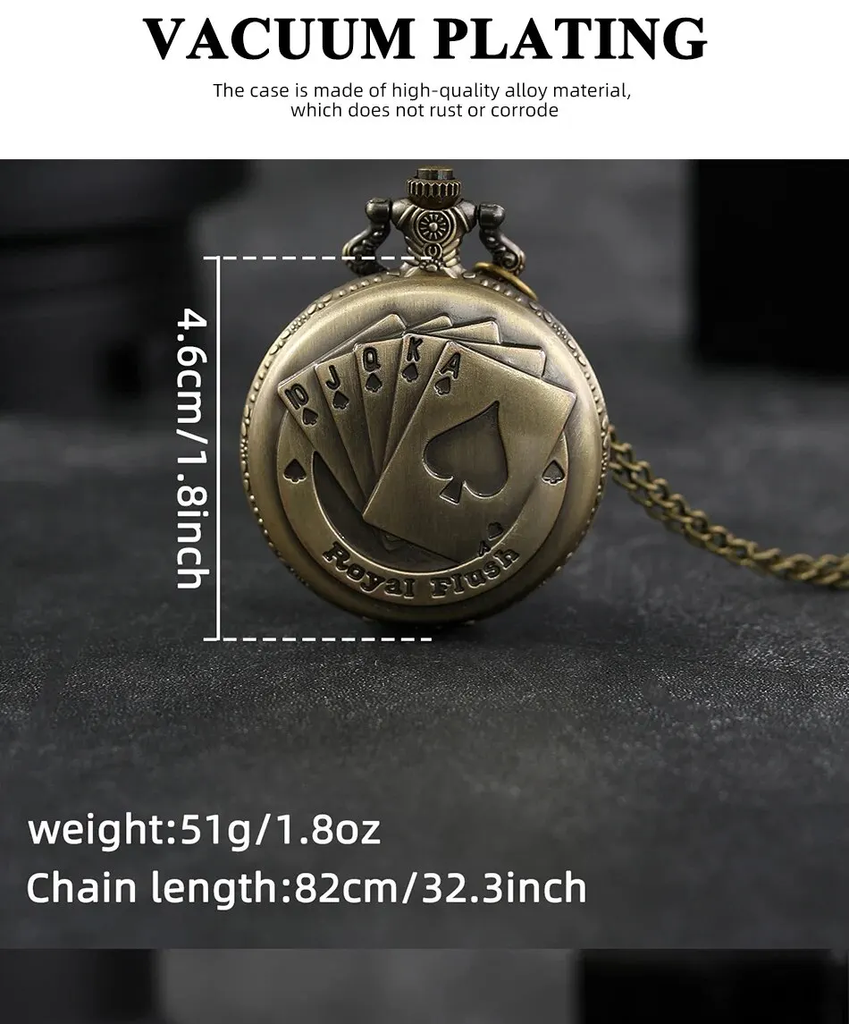 Best Gifts Luxury Quartz Pocket Watch Design Playing Card Necklace Pendant Pocket Watch Clock for Mens Womens