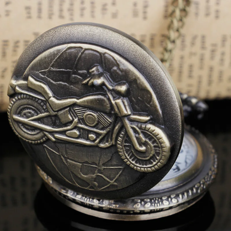 Vintage Bronze Motorcycle Design Elegant Vintage Pocket Watch Collection Decorated Gift Necklaces for Men and Women