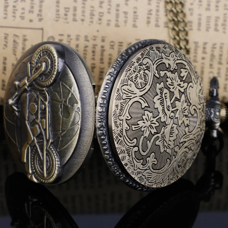 Vintage Bronze Motorcycle Design Elegant Vintage Pocket Watch Collection Decorated Gift Necklaces for Men and Women