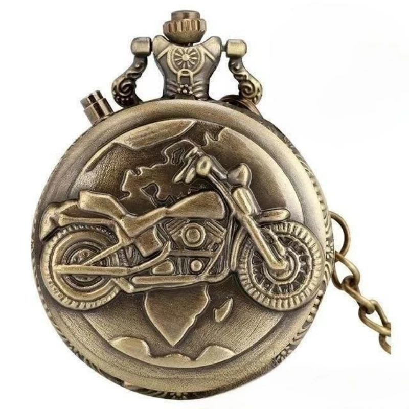 Vintage Bronze Motorcycle Design Elegant Vintage Pocket Watch Collection Decorated Gift Necklaces for Men and Women