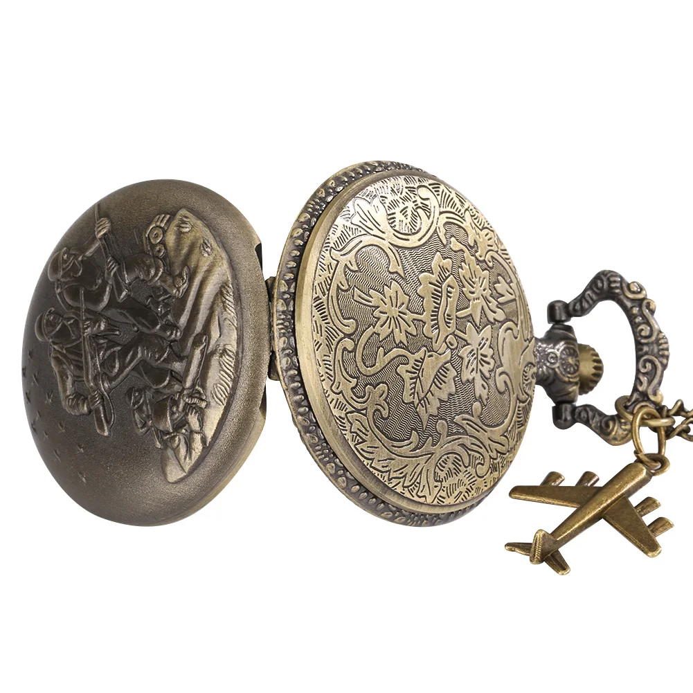 1939-1945 America Nairpower B-29 Aircraft Quartz Pocket Watch Retro Army Military Necklace Chain Clock with Airplane Accessory