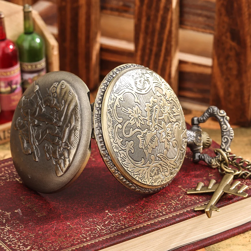 1939-1945 America Nairpower B-29 Aircraft Quartz Pocket Watch Retro Army Military Necklace Chain Clock with Airplane Accessory