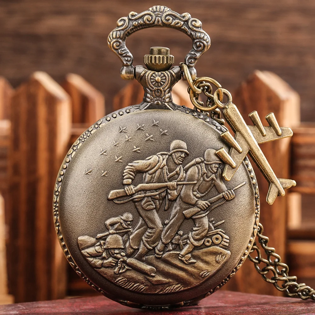 1939-1945 America Nairpower B-29 Aircraft Quartz Pocket Watch Retro Army Military Necklace Chain Clock with Airplane Accessory