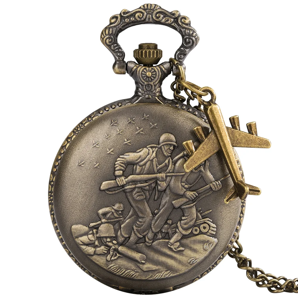 1939-1945 America Nairpower B-29 Aircraft Quartz Pocket Watch Retro Army Military Necklace Chain Clock with Airplane Accessory