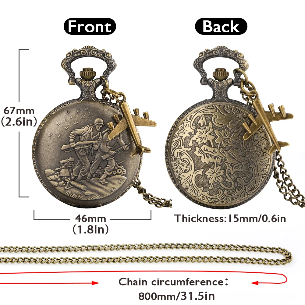 1939-1945 America Nairpower B-29 Aircraft Quartz Pocket Watch Retro Army Military Necklace Chain Clock with Airplane Accessory