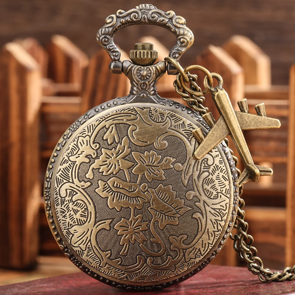 1939-1945 America Nairpower B-29 Aircraft Quartz Pocket Watch Retro Army Military Necklace Chain Clock with Airplane Accessory